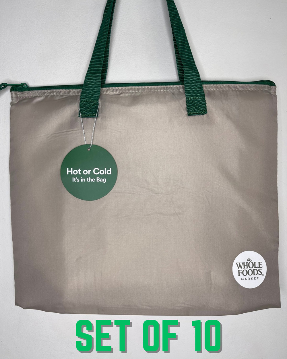Set of 10 Whole Foods Small Slim Shopper, Insulated Cooler Tote Bag Gray w/ Logo